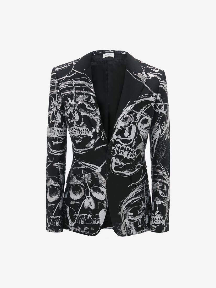 Chaquetas Alexander McQueen Painted Skull Jacquard Hombre - Negros/Blancos - Mexico 908-JFWKMC